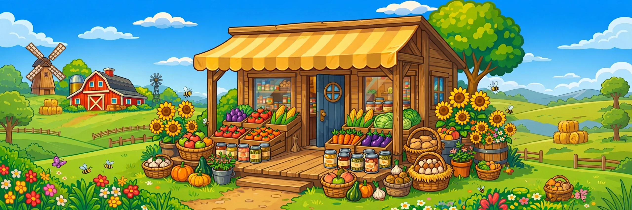 Daydream Farm shop storefront cartoon illustration